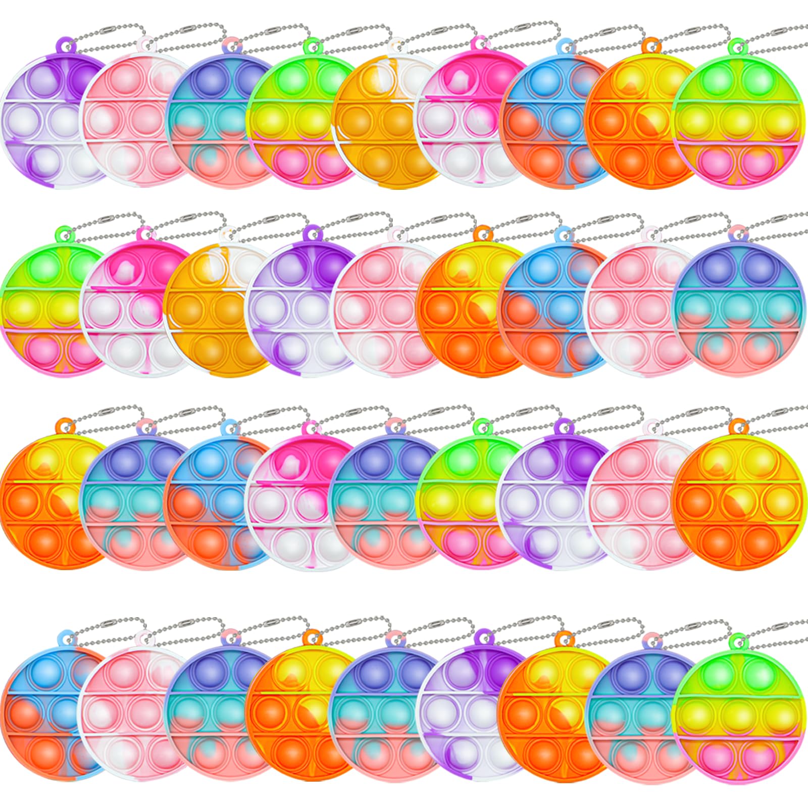 Tiusue 36-pcs pop fidget keychains for kids fun and focus.