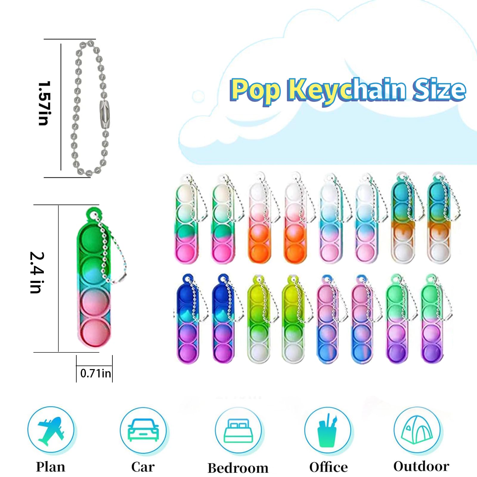 Closeup of Tiusue pop fidget keychains showing soft texture and popping action.