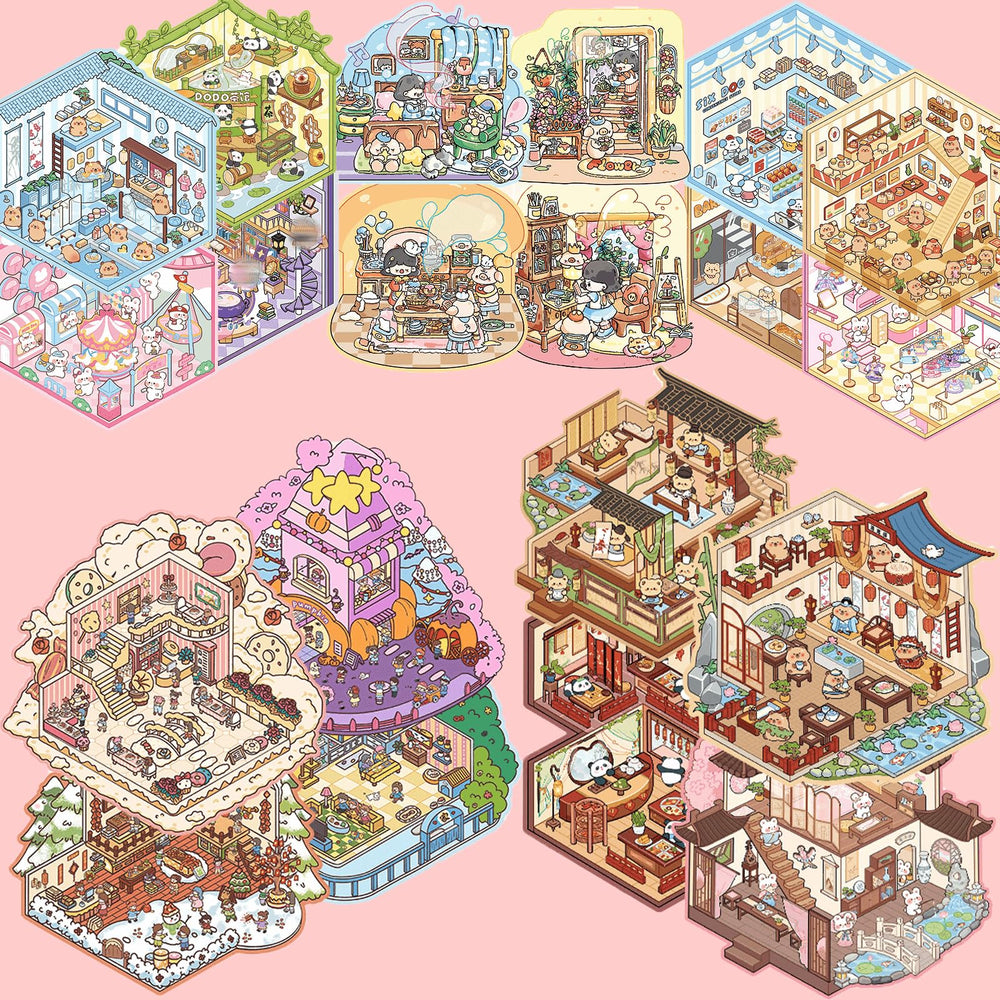 TIYIMIYUXU isometric house scene stickers for immersive DIY crafting with vivid detail