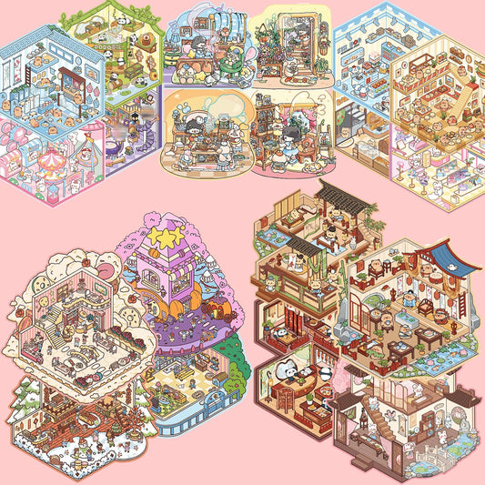 TIYIMIYUXU isometric house scene stickers for immersive DIY crafting with vivid detail