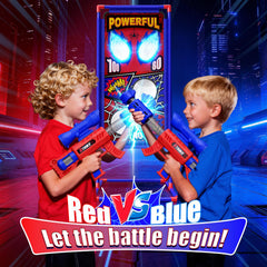 Tiyvnsi dual blaster launchers in bold red and blue for competitive play.