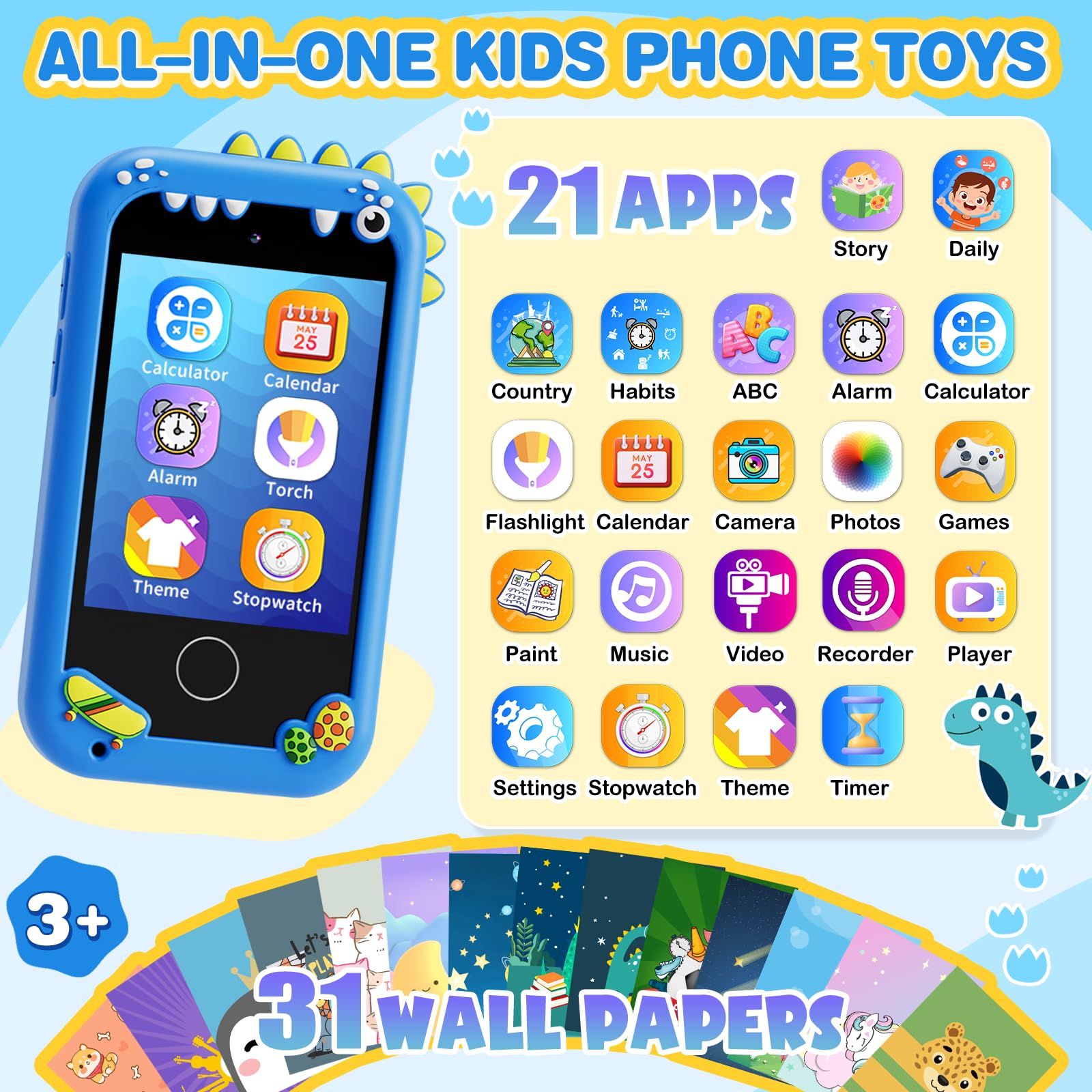 TKECWOB dinosaur-themed phone held by child for imaginative learning