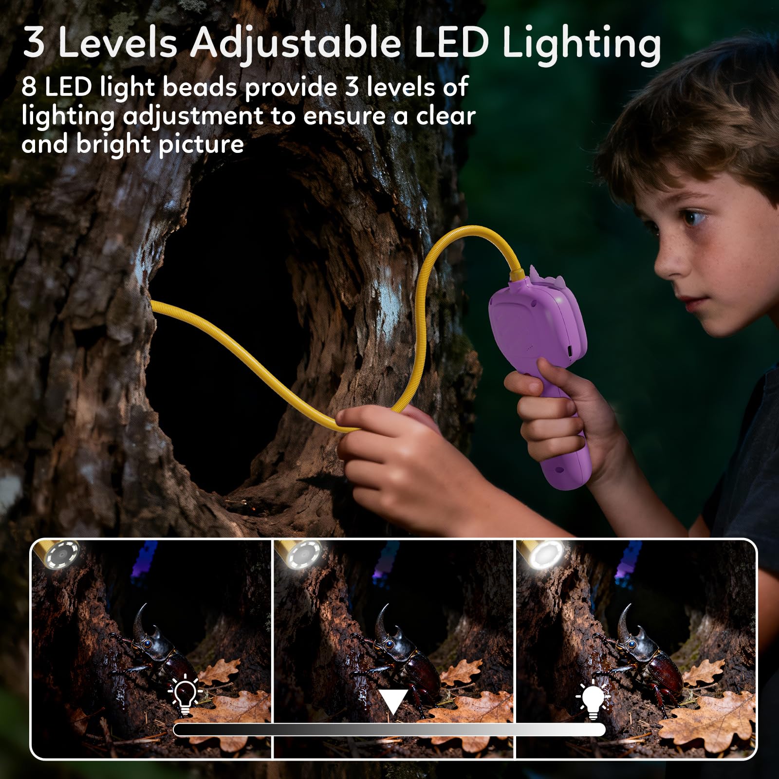 TKTKMETA kids borescope 24inch screen shows real-time footage.