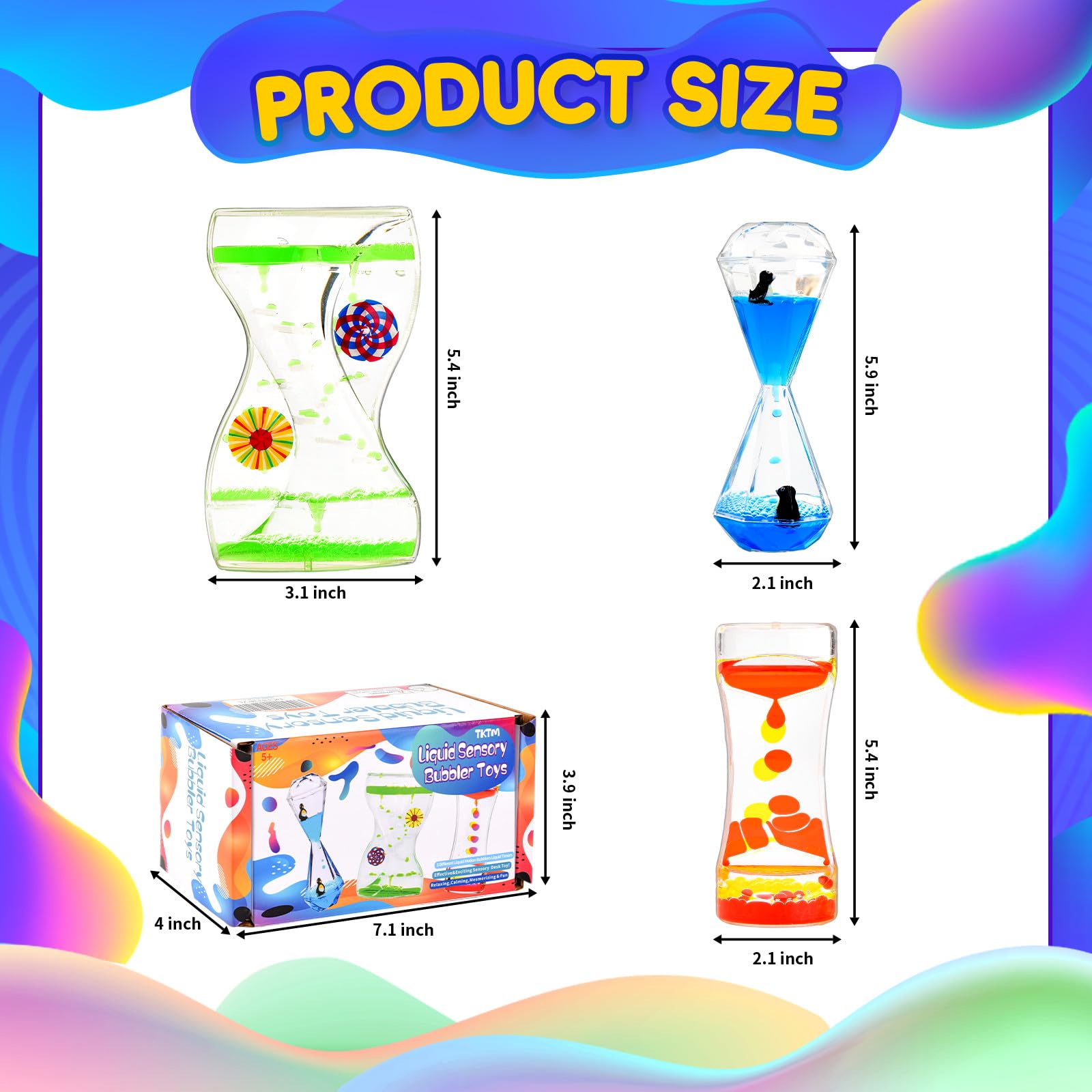 TKTM liquid motion timer close-up shows vibrant drops aiding sensory focus.