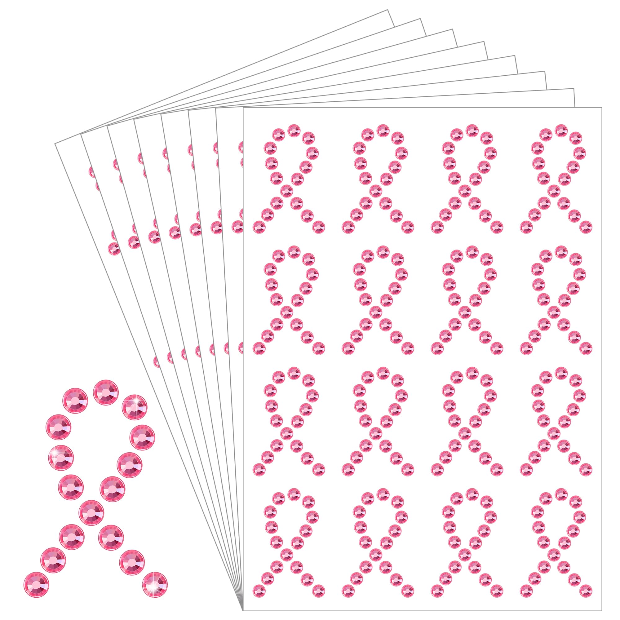 Tlswshsy pink ribbon gem sticker with 3D sparkle for breast cancer awareness events, enhances visibility on clothing.