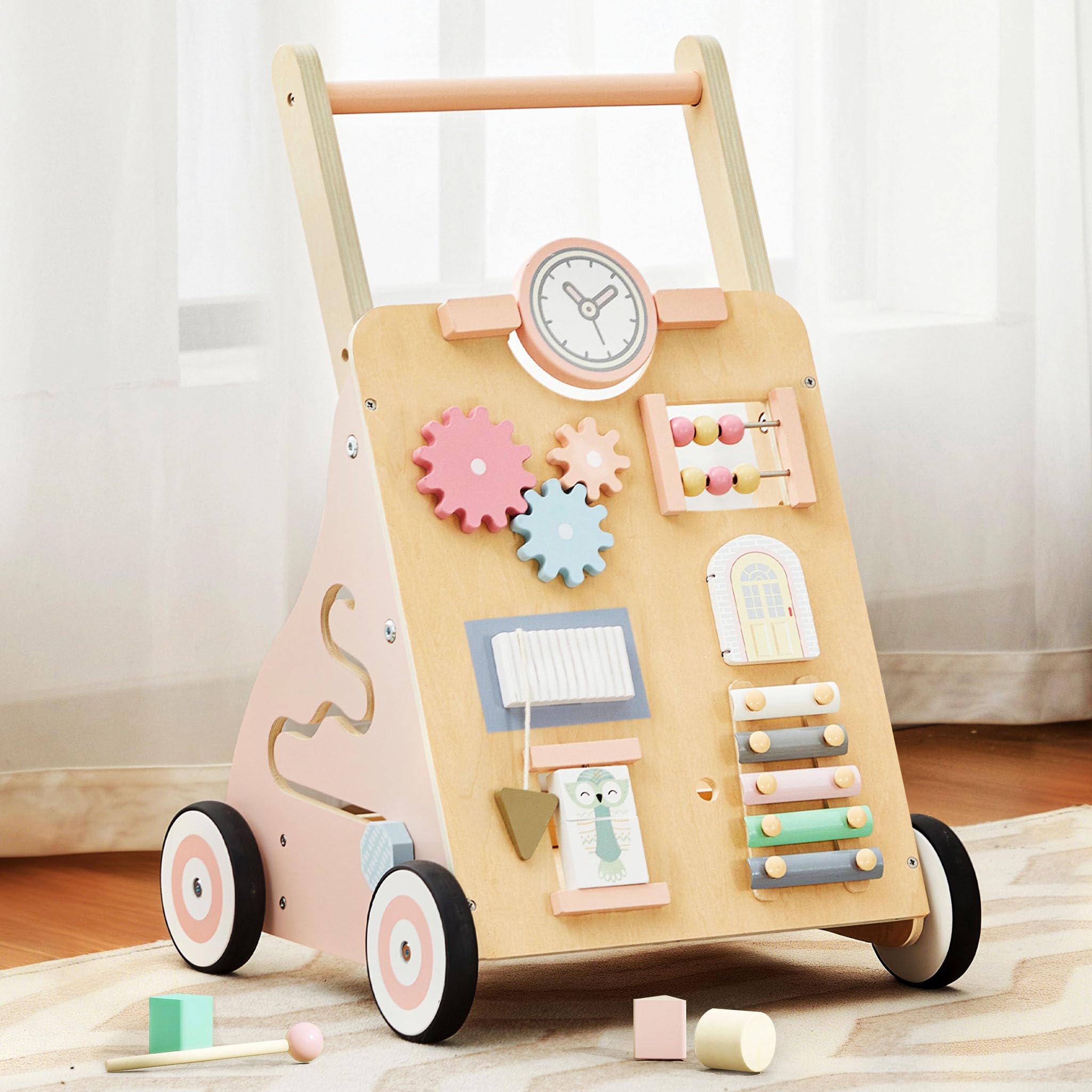 Tltaroni walker activity panel offering nine features for sensory play