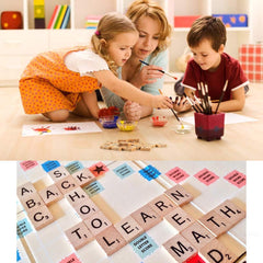 TMEEIHNSS craft project tiles arranged for educational word-building activities.