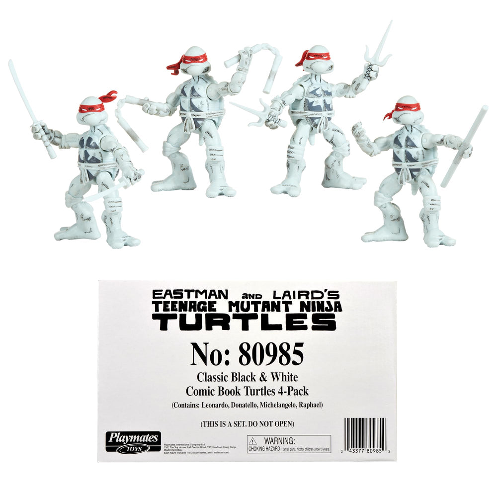 TMNT B&W four-pack display-ready setup fits desks or shelves