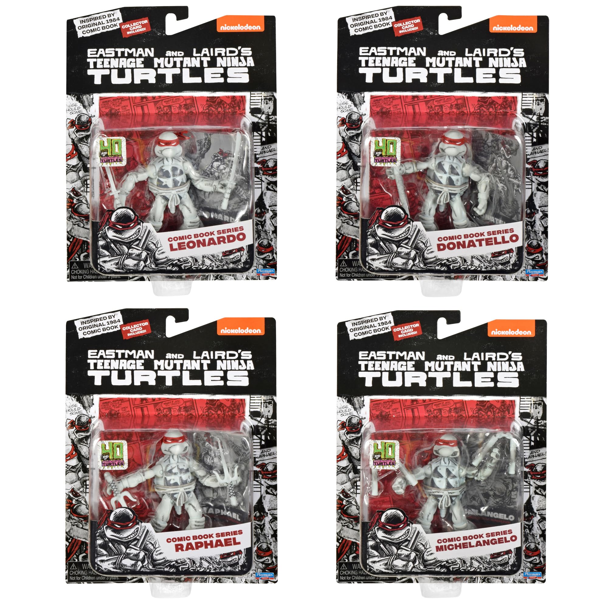 TMNT B&W four-pack figures detail captures line work and retro texture