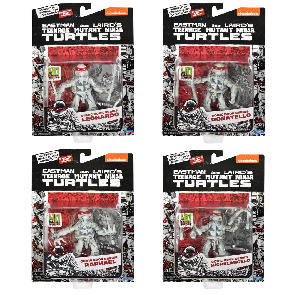 TMNT B&W four-pack figures detail captures line work and retro texture
