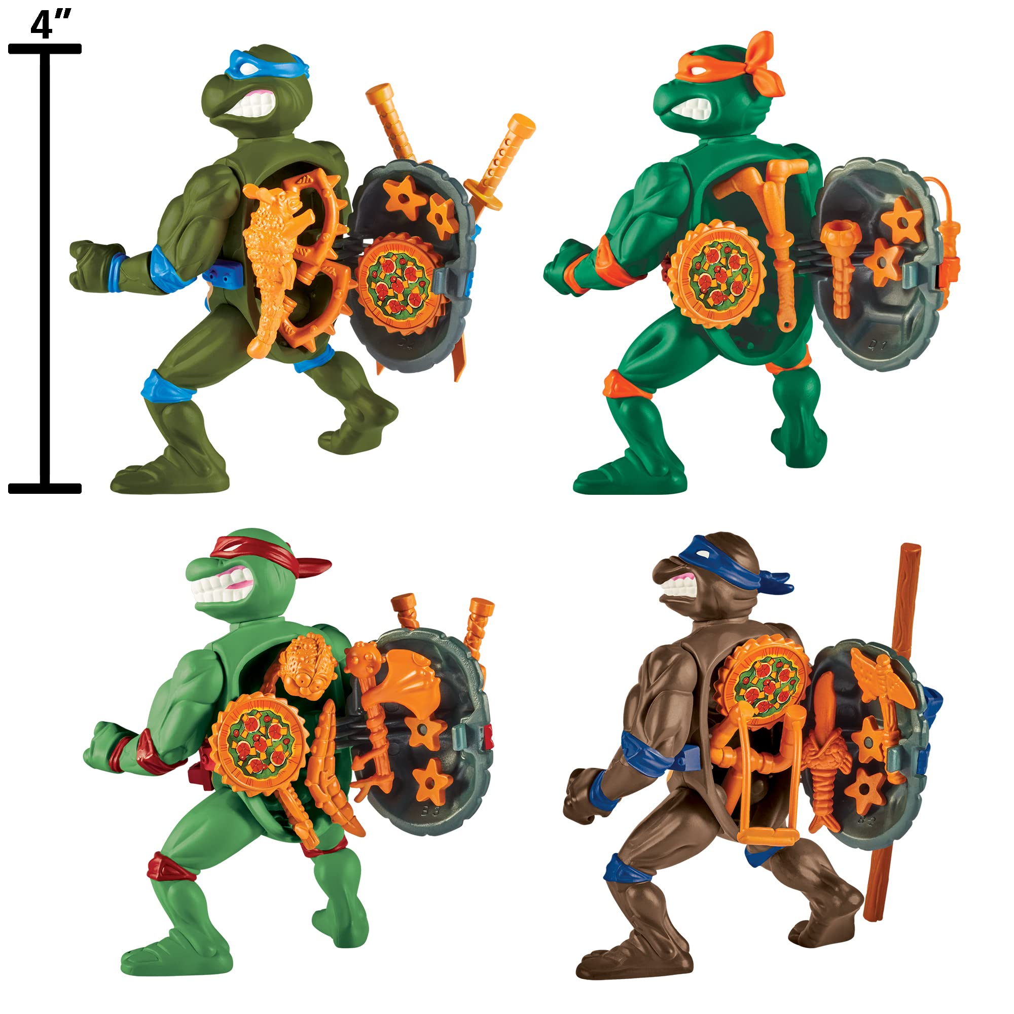 TMNT classic 4-inch turtles back shell accessories show easy storage and ready-to-assemble gear