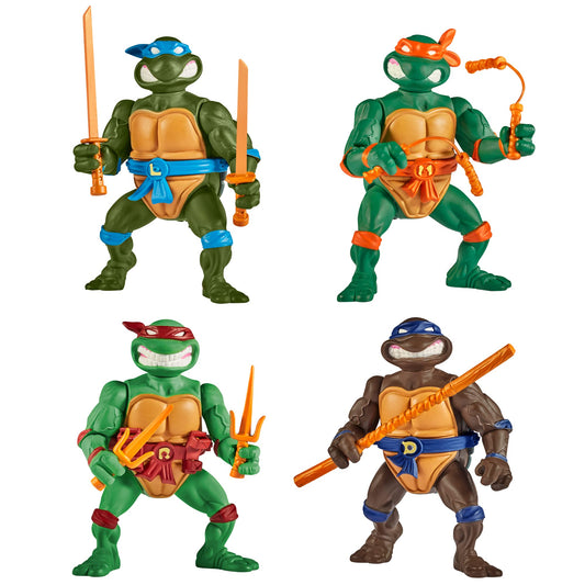 TMNT classic 4-inch turtles pack display, perfect for imaginative play with all heroes ready