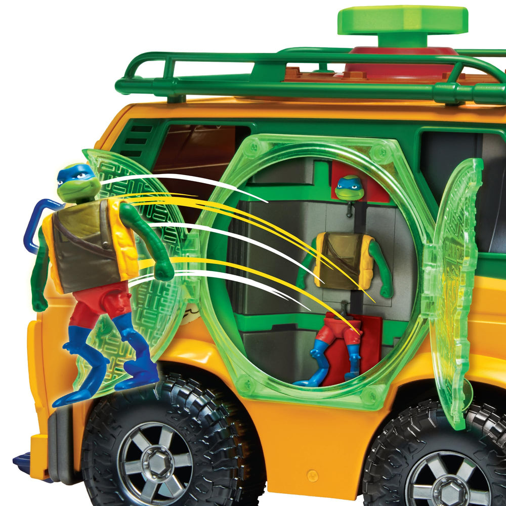 TMNT four-inch Mutant Mayhem figures grip van rails.