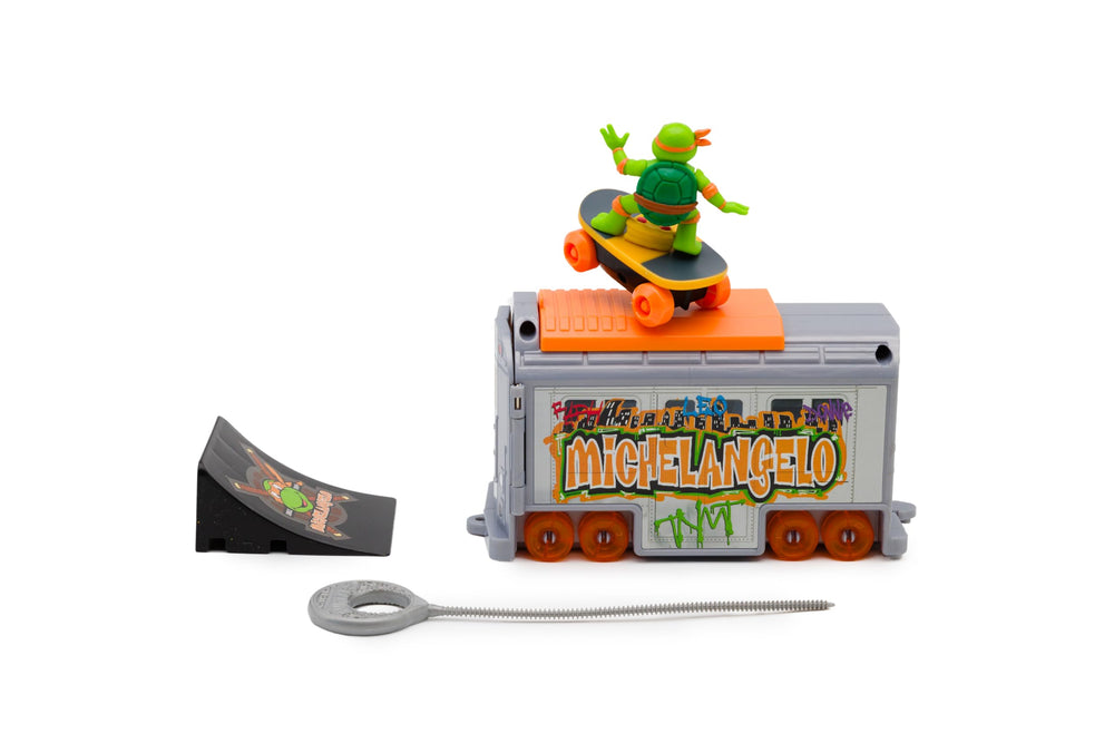 TMNT four-turtle collection with subway launchers encouraging cooperative group play.