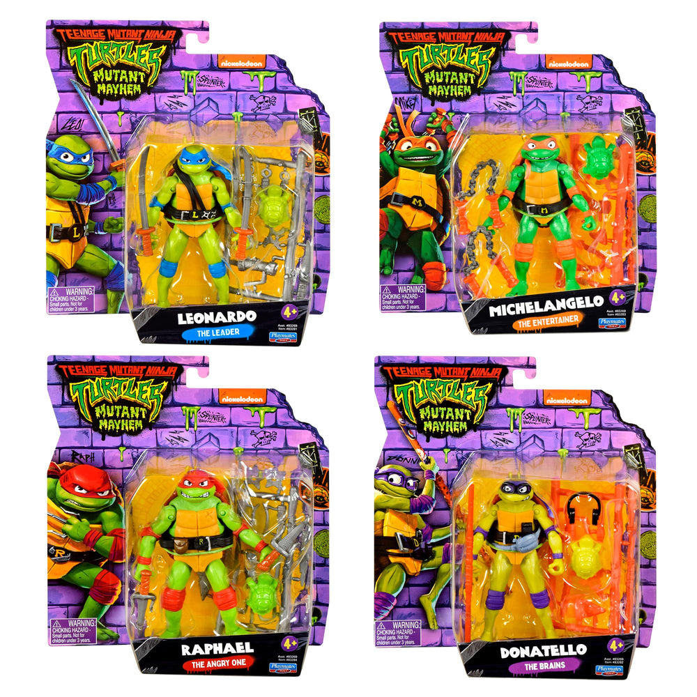TMNT Mutant Mayhem core weapons close-up emphasizing iconic gear for action