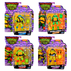TMNT Mutant Mayhem core weapons close-up emphasizing iconic gear for action