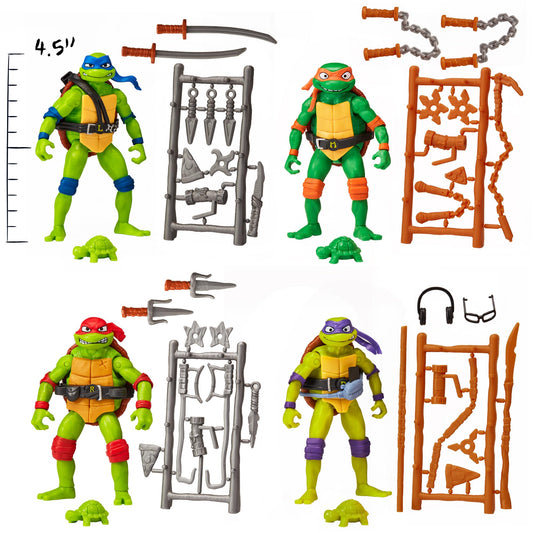 TMNT Mutant Mayhem figure side pose view highlighting poseability for dynamic play