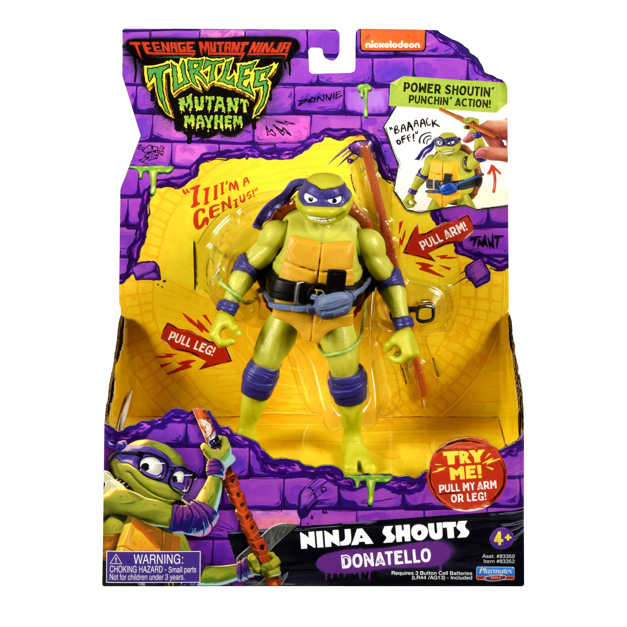 TMNT Donatello Deluxe figure arm pull creates stretch effect for expressive phrases.
