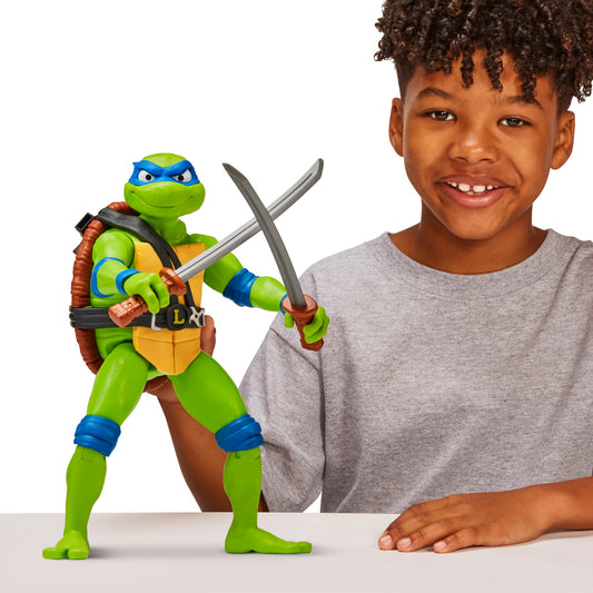 TMNT Leonardo with seven articulation points enabling dynamic battle poses.