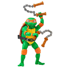 TMNT Mutant Mayhem Michelangelo nunchaku included for action poses