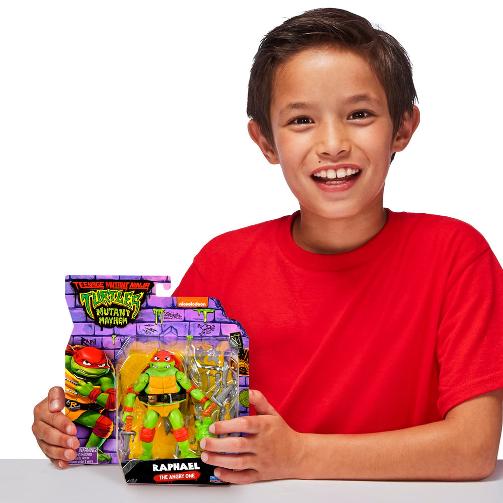 TMNT Raphael Mutant Mayhem poseable figure for versatile poses.