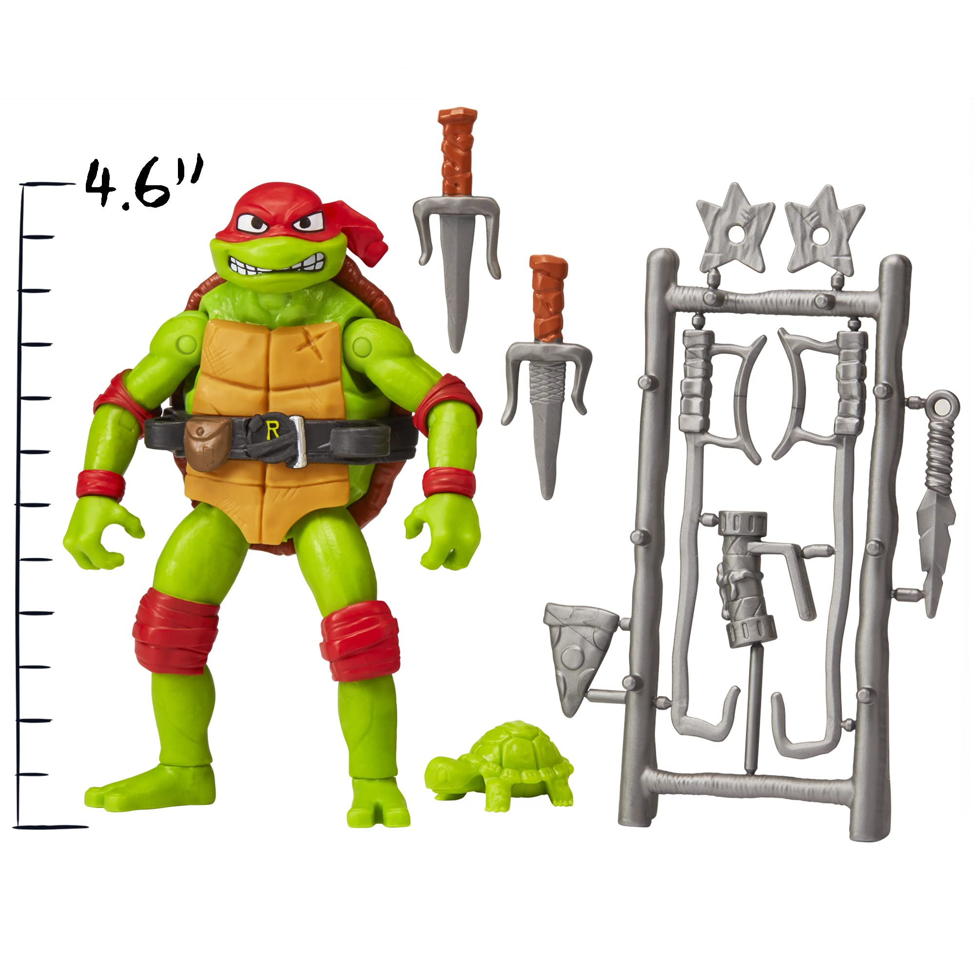 TMNT Raphael Mutant Mayhem weapons rack with accessories for display.