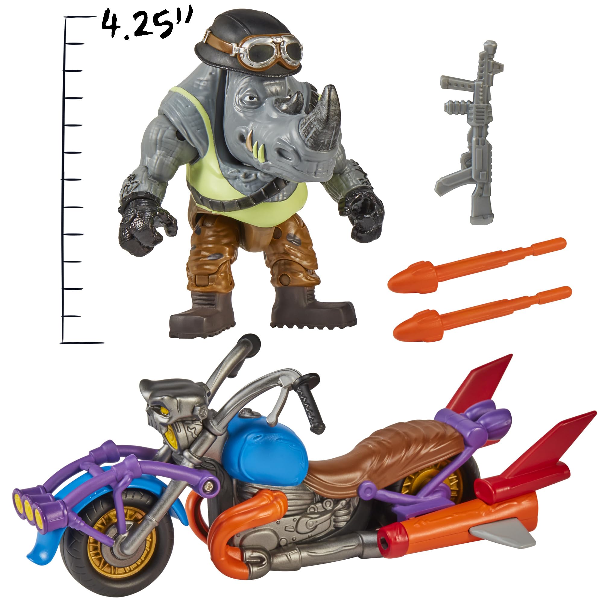 TMNT Mutant Mayhem Rocksteady figure, 4.6 inches tall, highly poseable
