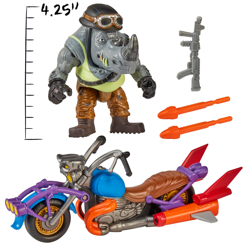 TMNT Mutant Mayhem Rocksteady figure, 4.6 inches tall, highly poseable