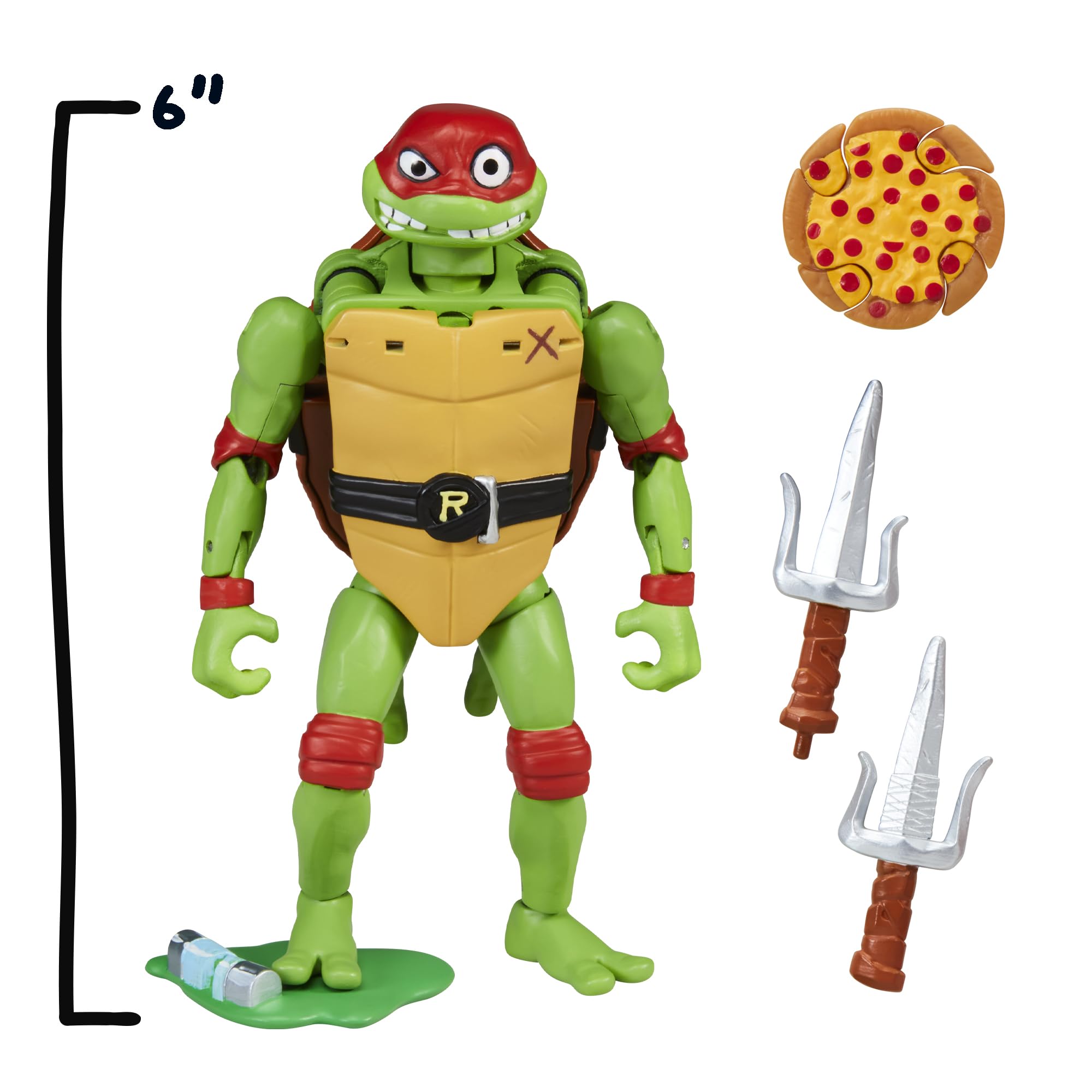 TMNT Raphael pizza shuriken included for imaginative battle scenarios.