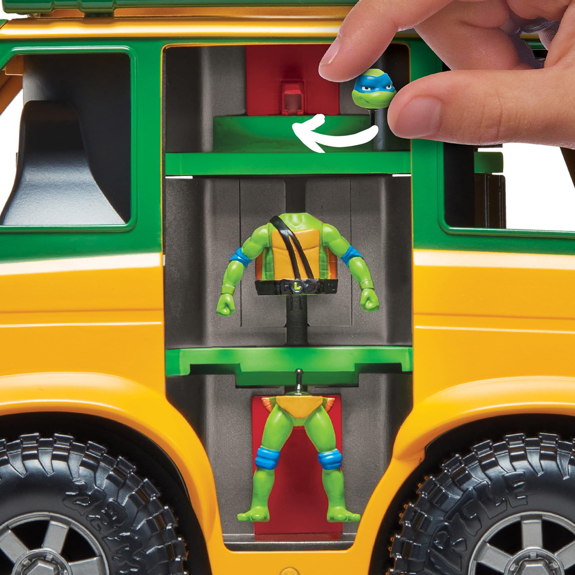 TMNT Mutation Station wheel rotation reveals new head, torso, legs combinations for variety.