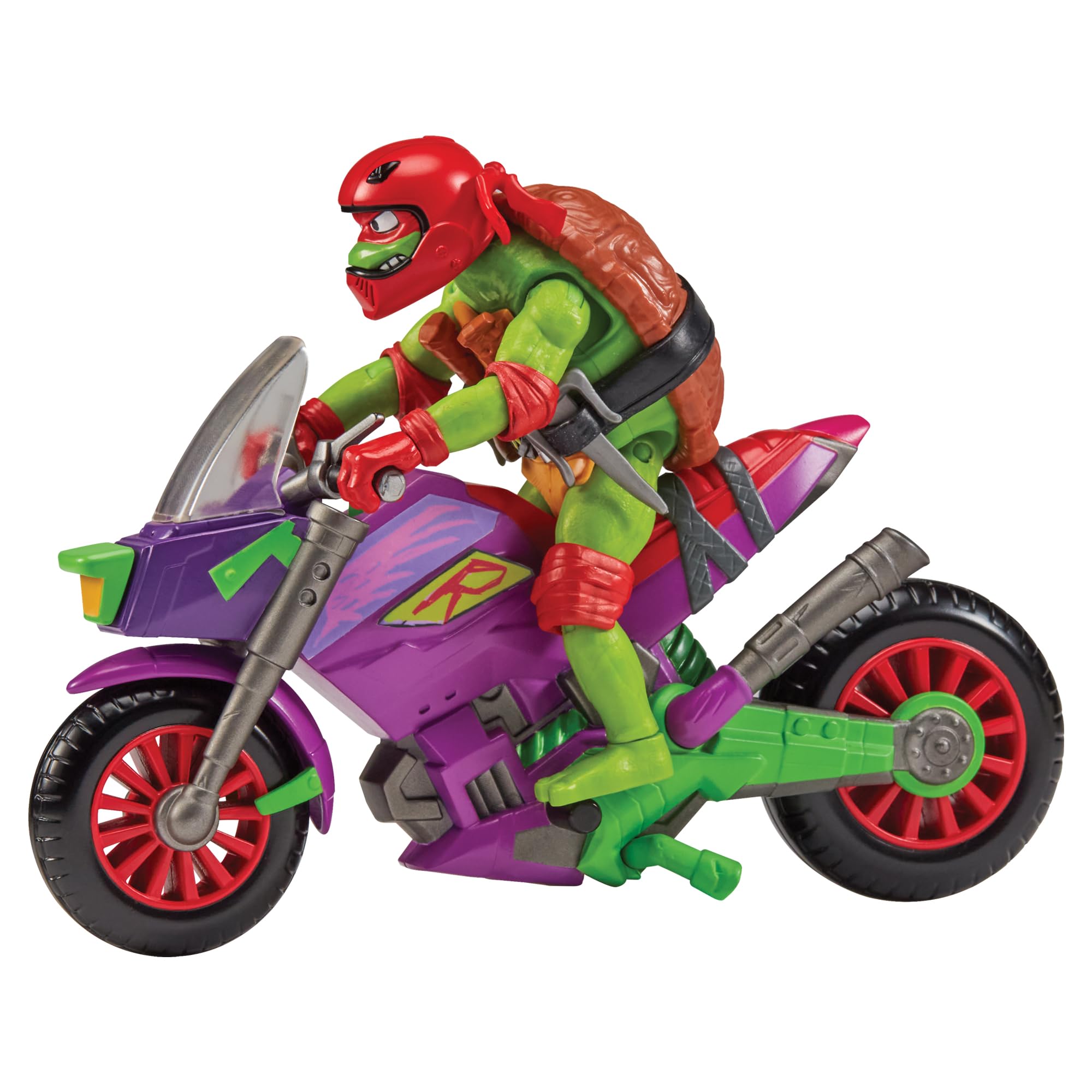 TMNT Purple Dragon Battle Cycle front view with exclusive Raphael figure for imaginative play