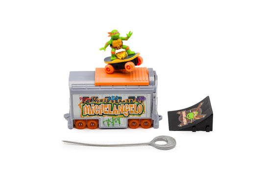 TMNT Switch Kick Skater figure in action, ready for quick launches and stunt-worthy tricks.