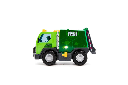 TMNT Thrash N’ Battle garbage truck front view highlighting transforming action and lights