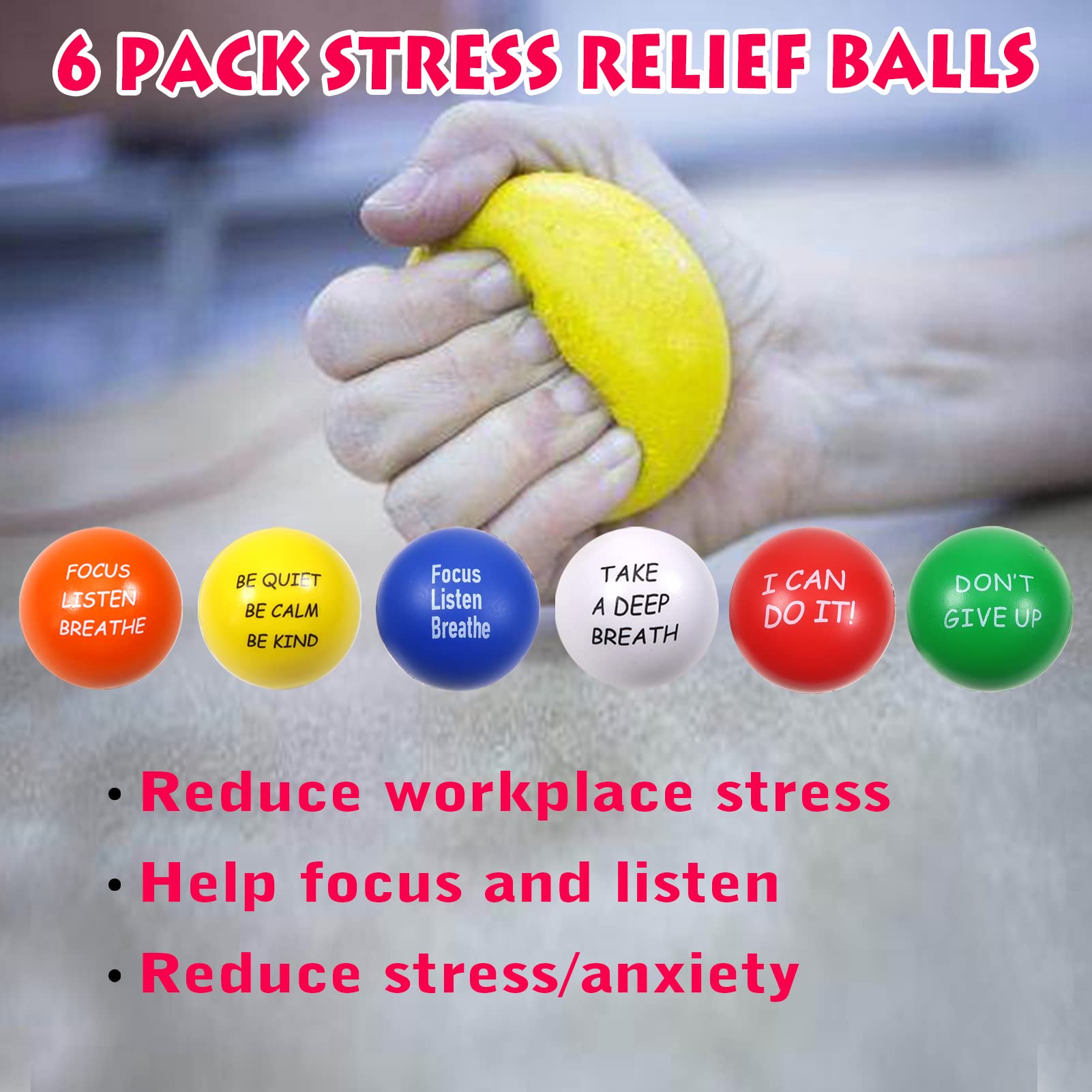 TOAOB yellow 2.5-inch stress ball for mood boost and concentration.