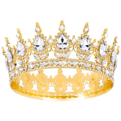 TOBATOBA Gold Queen Crown close-up crystal-detail for elegant styling.