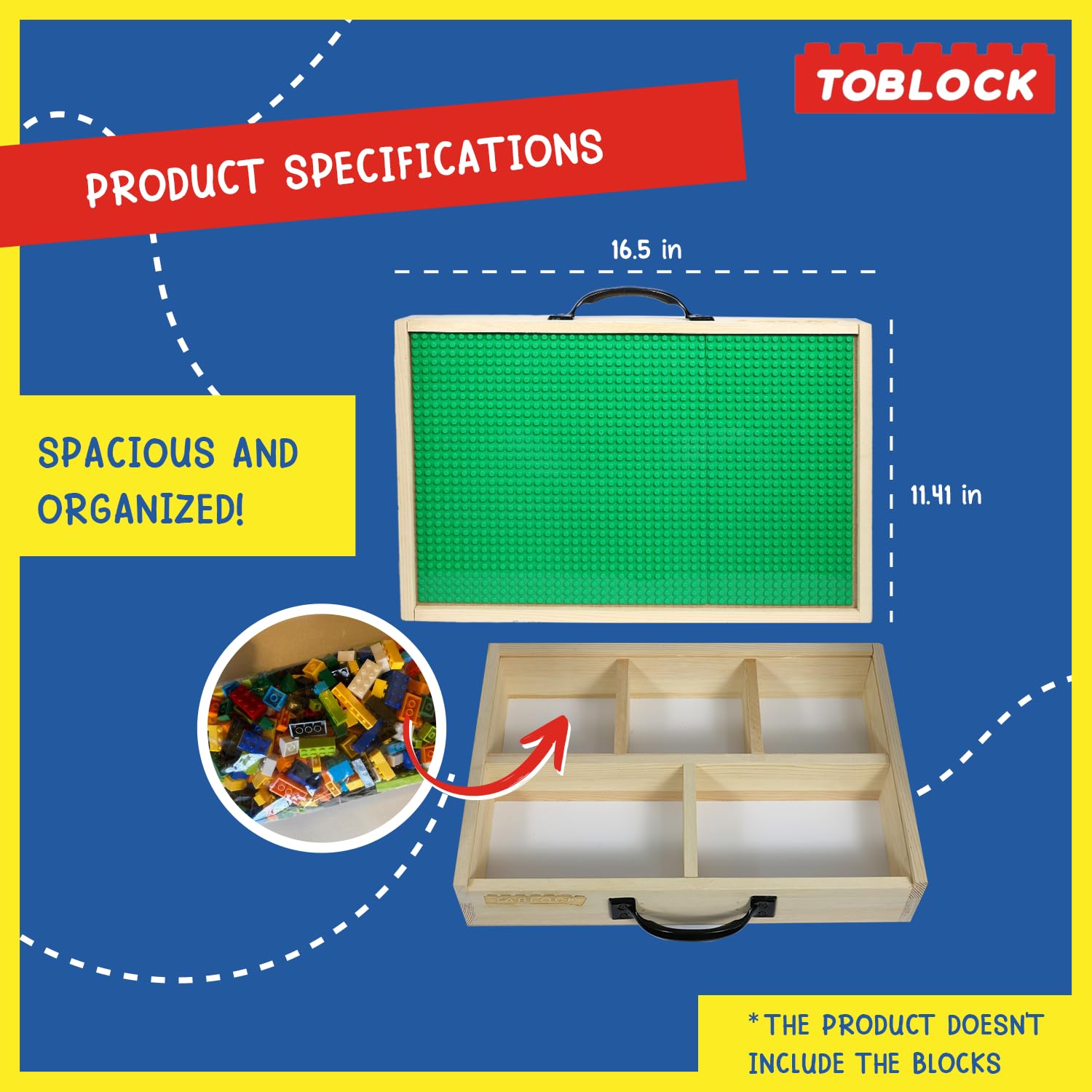 Toblock baseplate green lid demonstrates building surface compatible with bricks