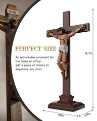 Tobocoy crucifixion display stands at 16.7 inches for home or church decor.