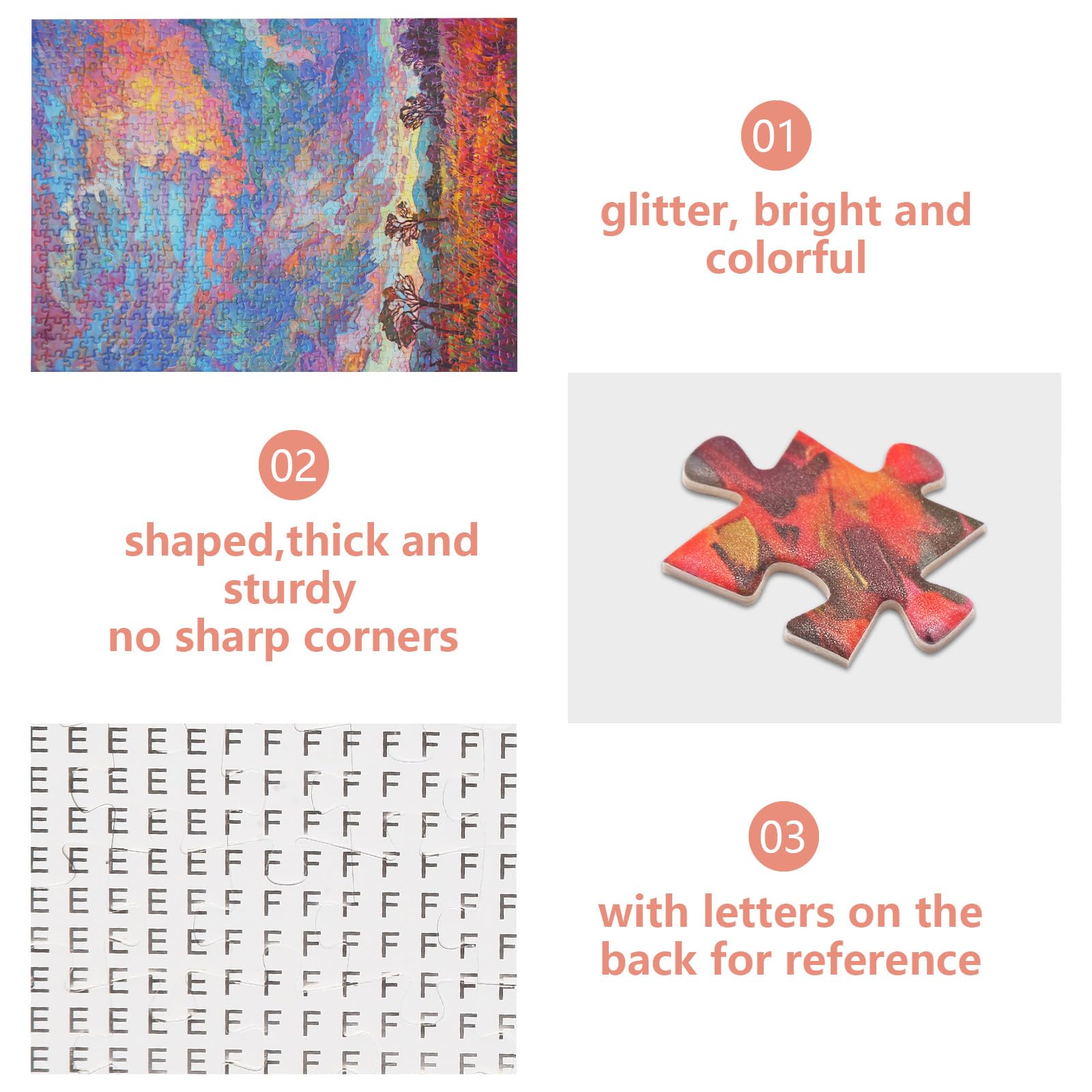 TOCHILD Glitter Sunset puzzle back shows letters to aid assembly.