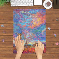 TOCHILD Glitter Sunset puzzle on table ready for family night.