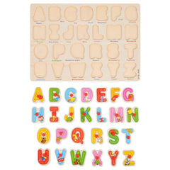 Alphabet Puzzle wooden blocks shape pieces: supports shape recognition and problem solving.