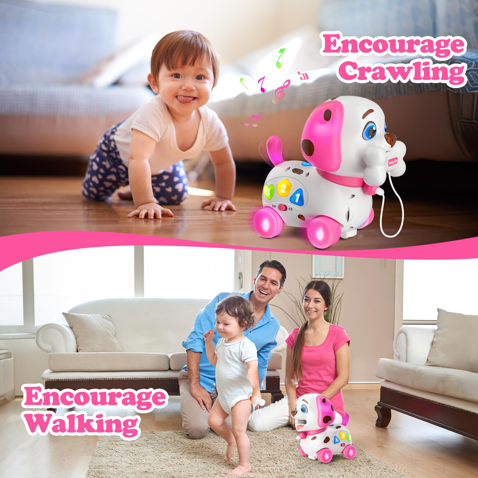 ToddlerCley Musical Puppy movement action demonstrates crawling and walking entertainment