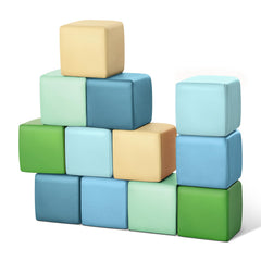 Todiby foam building blocks 12-piece yellow-green front view, ideal for toddler stacking and sensory play.