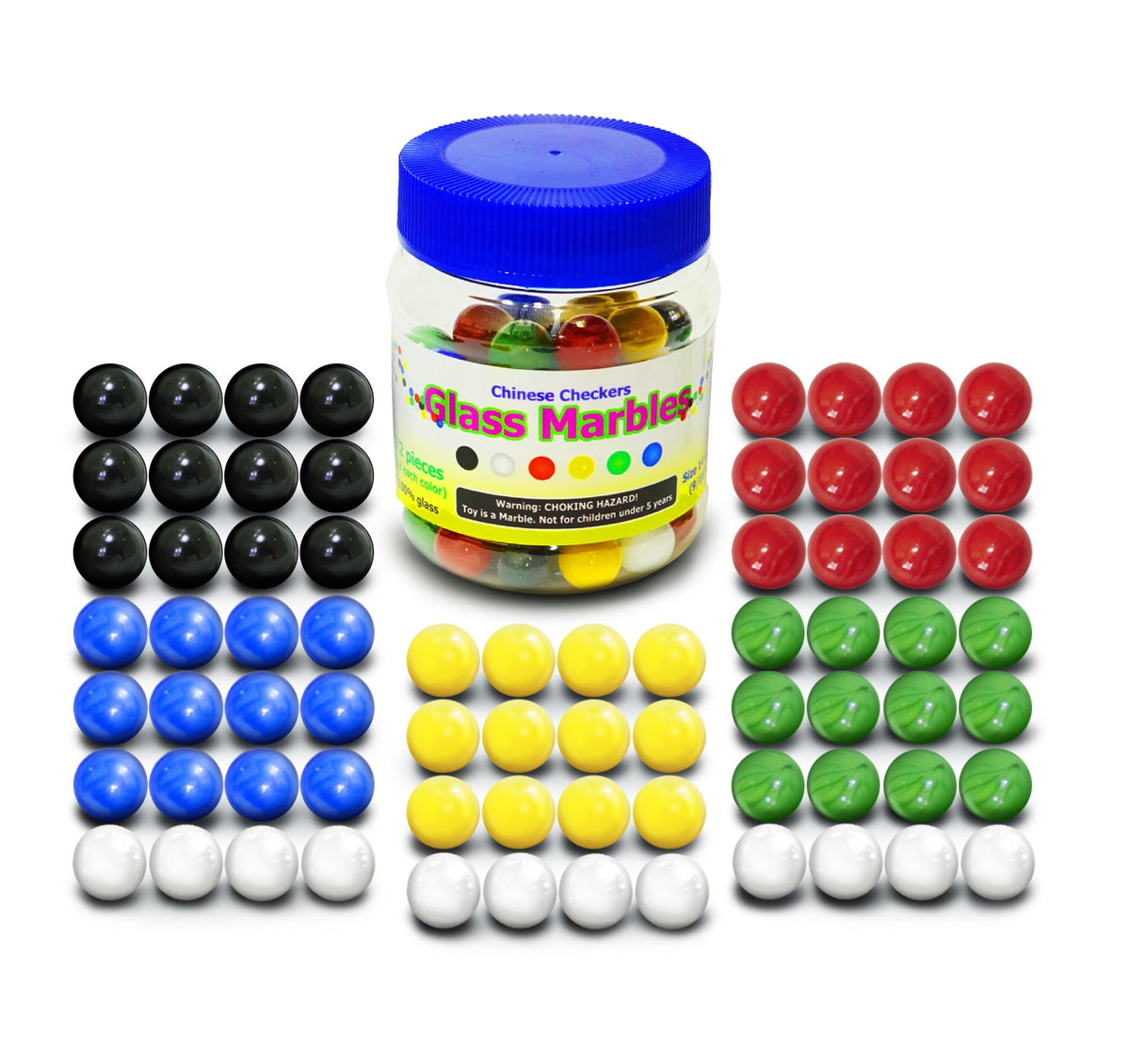 TOGETIC glass marbles in a vibrant jar for easy storage and quick game setup