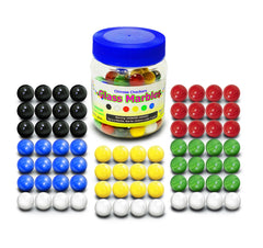 TOGETIC glass marbles in a vibrant jar for easy storage and quick game setup