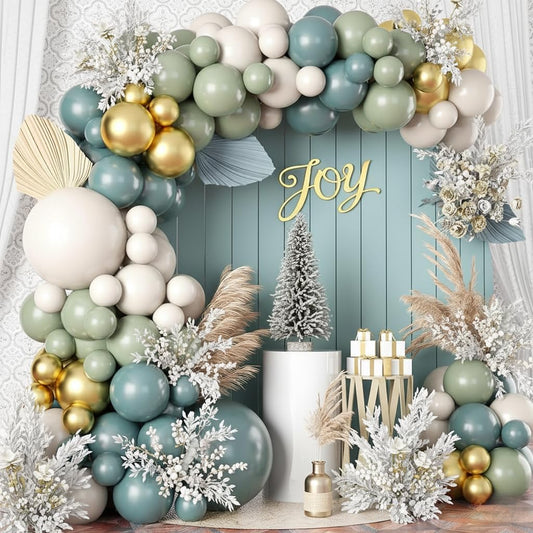 Togvu dusty-sage-blue-gold garland kit for stylish party decor setup.