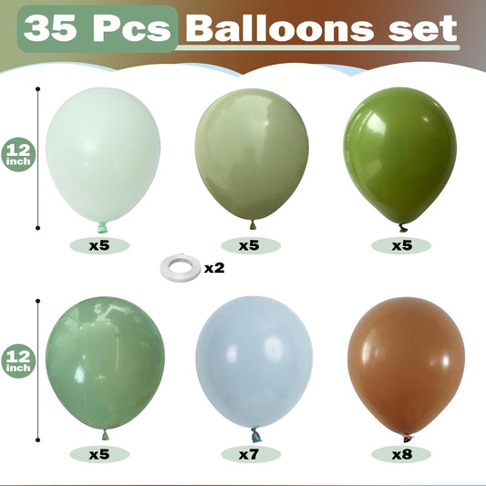 TOGVU sage pastel green and dusty blue balloons for festive decor.