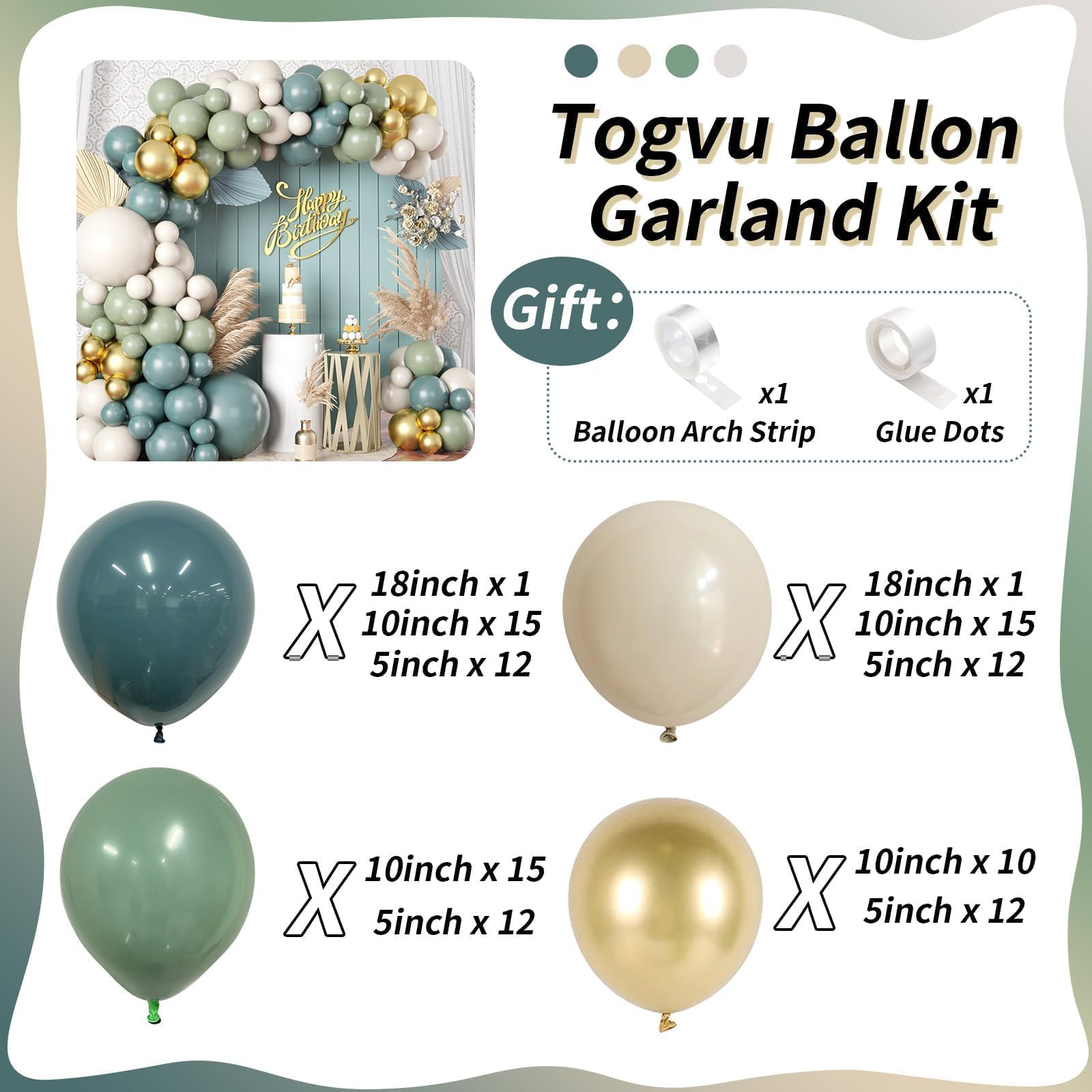 Togvu slate blue beige sage green metallic gold balloons for elegant weddings or birthdays backdrop.