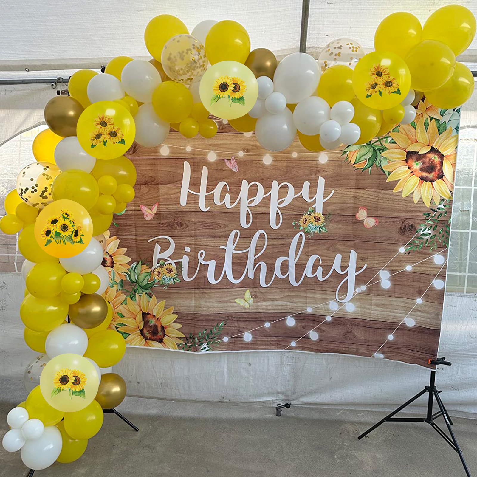 Togvu sunflowers yellow gold balloons assembly guide showcases easy setup for celebrations.