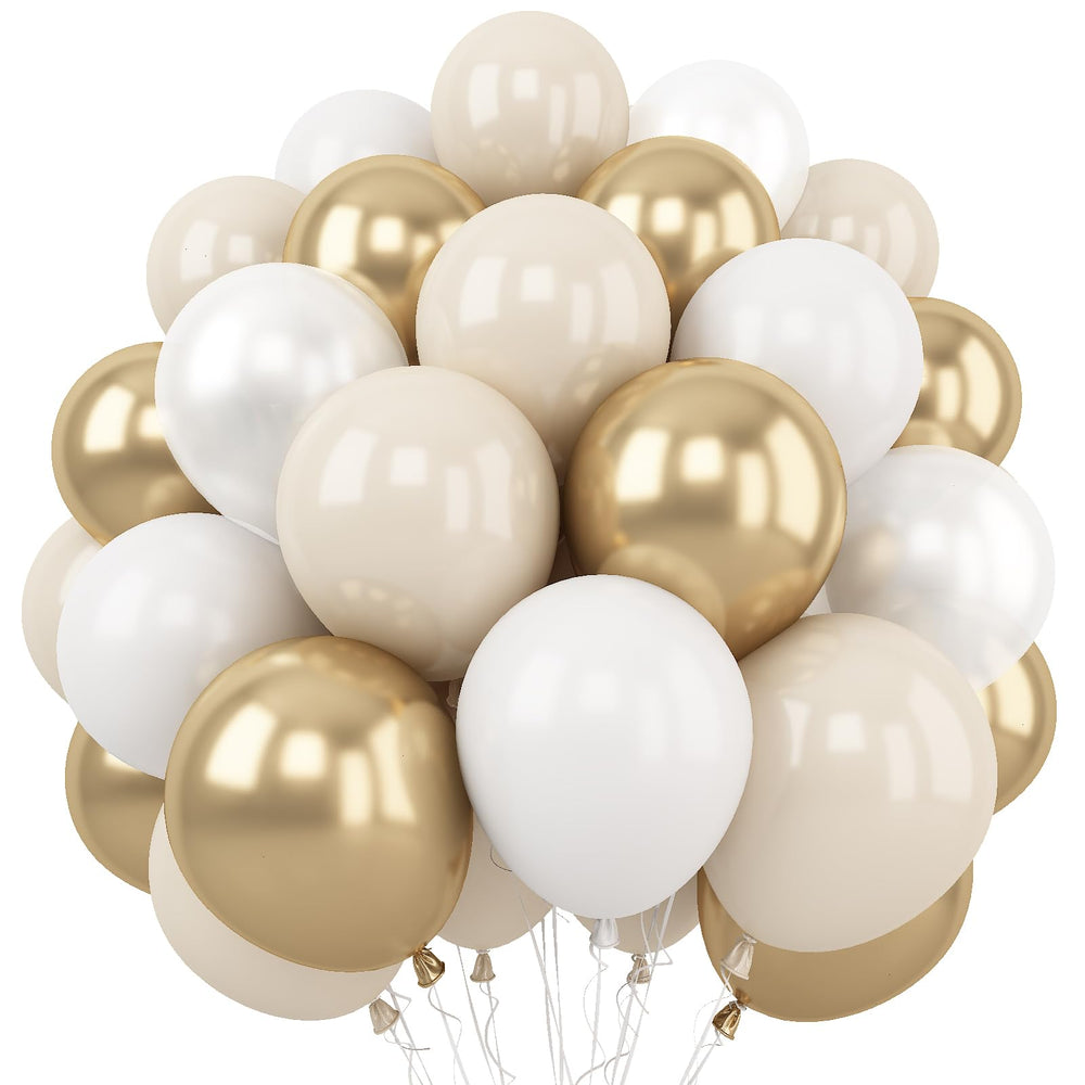 Togvu white sand gold latex balloons pack, 12-inch, ideal for elegant boho decor.