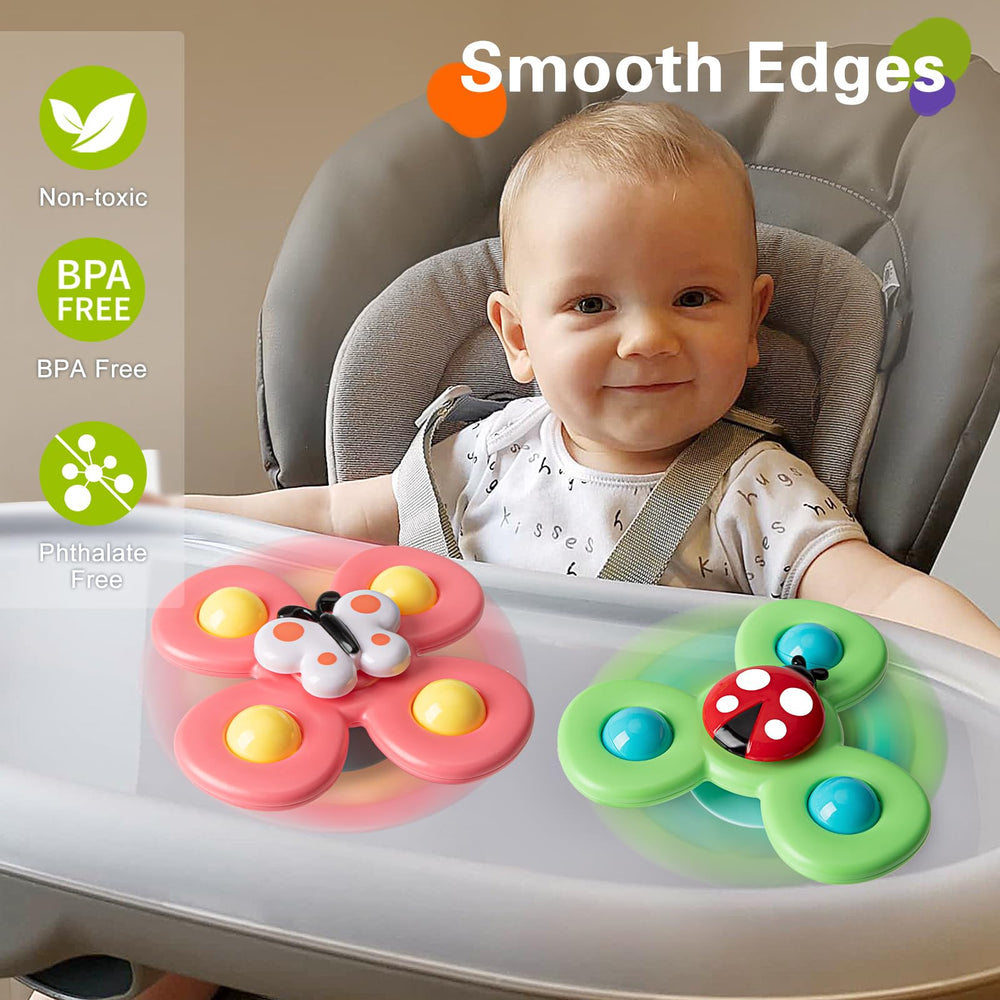 TOHIBEE suction-cup spinner toy in bath delivers splash-free spinning fun.